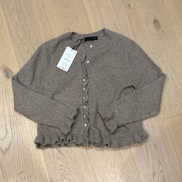 Zara Sweaters - Zara Taupe Ruffle-Hem Crewneck Cardigan